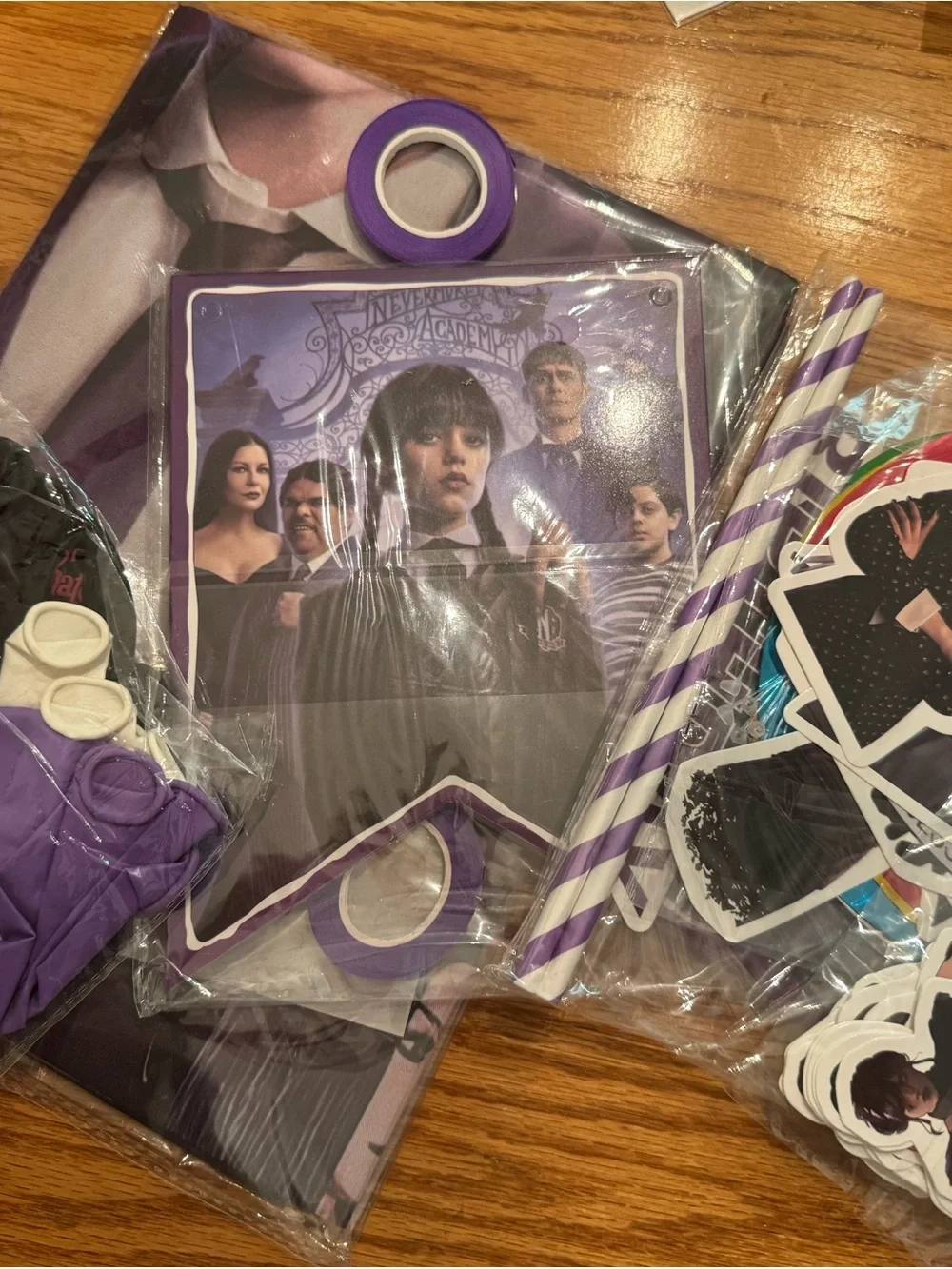 Wednesday Purple Party Kit - Themed Decorations and Straws